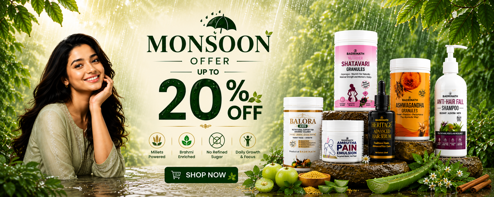 Monsoon Offer — up to 20% off on Badrinath Ayurvedic formulations